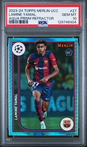 2023-24 Topps Merlin UCC - Lamine Yamal #27 Aqua Prism Refractor (RC) PSA 10 