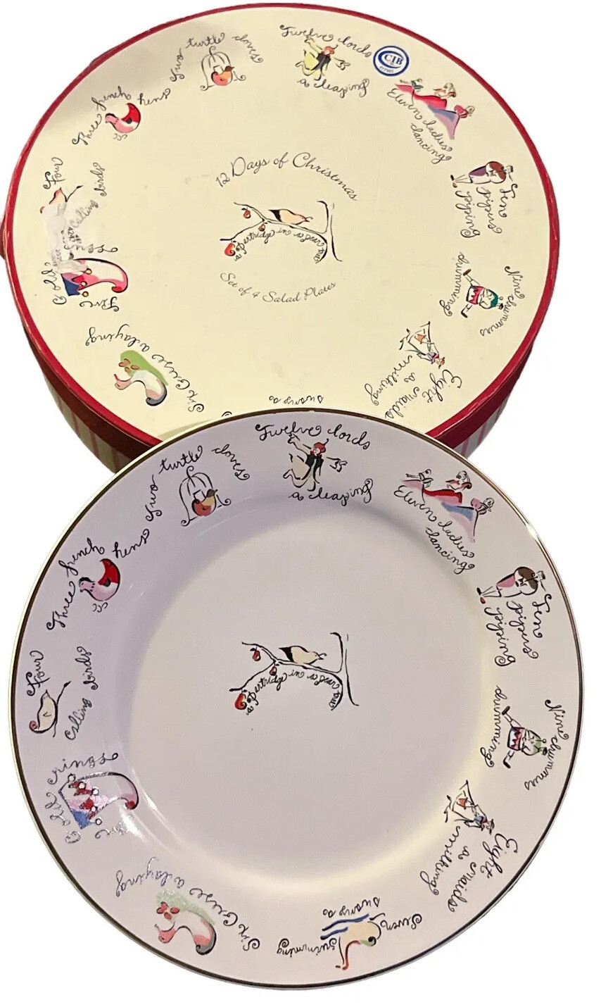 Rosanna Twelve Days of Christmas 4 Salad Dessert Plates in Box No Signs of Use