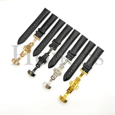 18-22MM Ostrich Leather Watch Band Black Strap Quick Release Pins Deployment