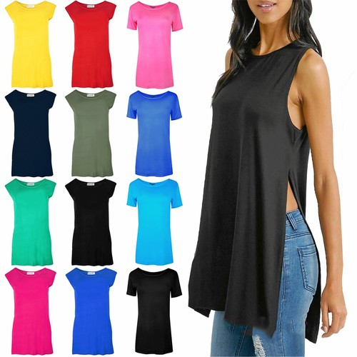 Womens Jersey Sides Split Slit Plain 