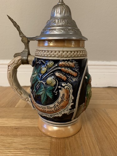Authentic Vintage Porcelain 8” Collectible German Beer Lidded Stein - Picture 2 of 4