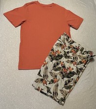 Boys 2pc Outfit Wonder Nation LG 10-12 Orange T-shirt  Jungle Print Shorts