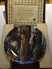 Bradford Exchange Downy Woodpecker Plate by Kevin Daniel NIB with COA
