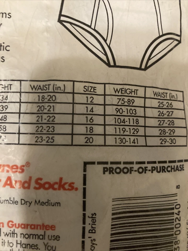 ВИНТАЖНЫЕ, НОВЫЕ HANES 1992 для мальчиков размер 14 белые хлопковые трусы - Изображение 2 из 3
