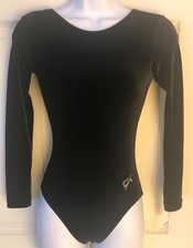 GK ELITE LgSLV LADIES X-SMALL CLASSIC BLACK VELVET GYMNASTICS DANCE LEOTARD AXS
