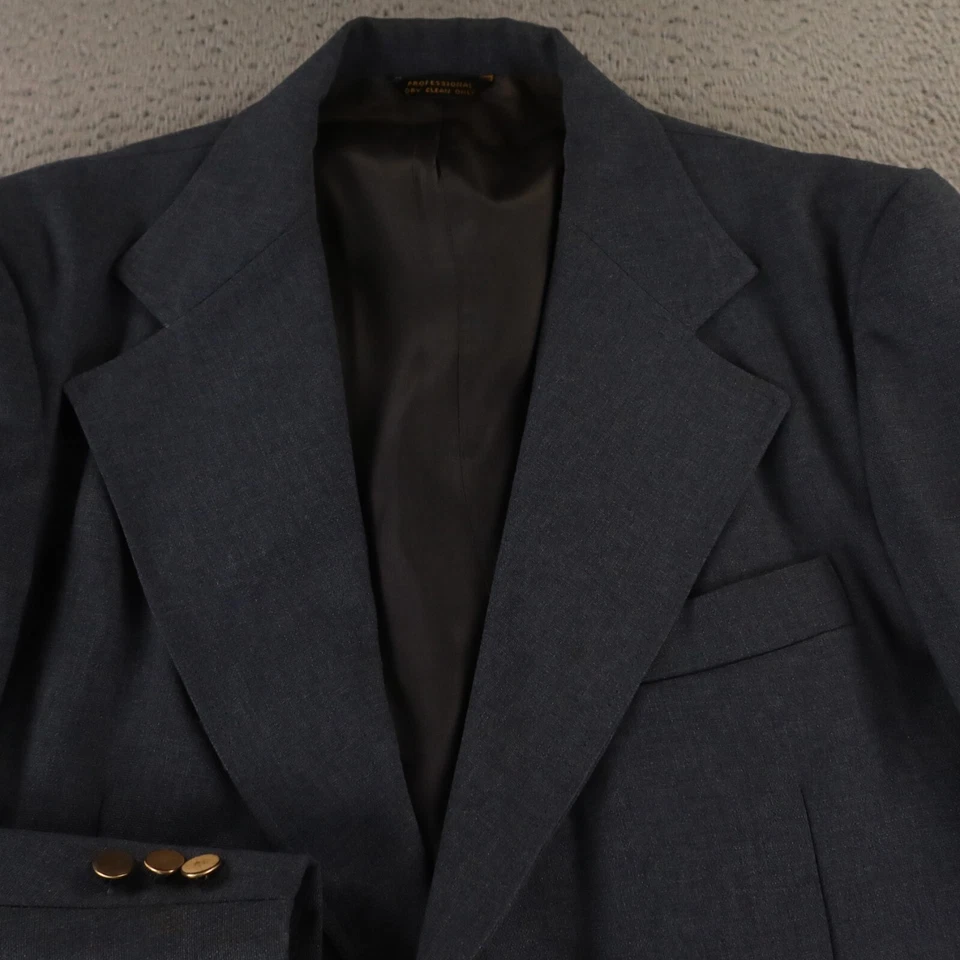 VTG Hopsack Jacket M Blue Polyester Wool Sport Coat Blazer Patch Pockets 42R - Image 2 of 4