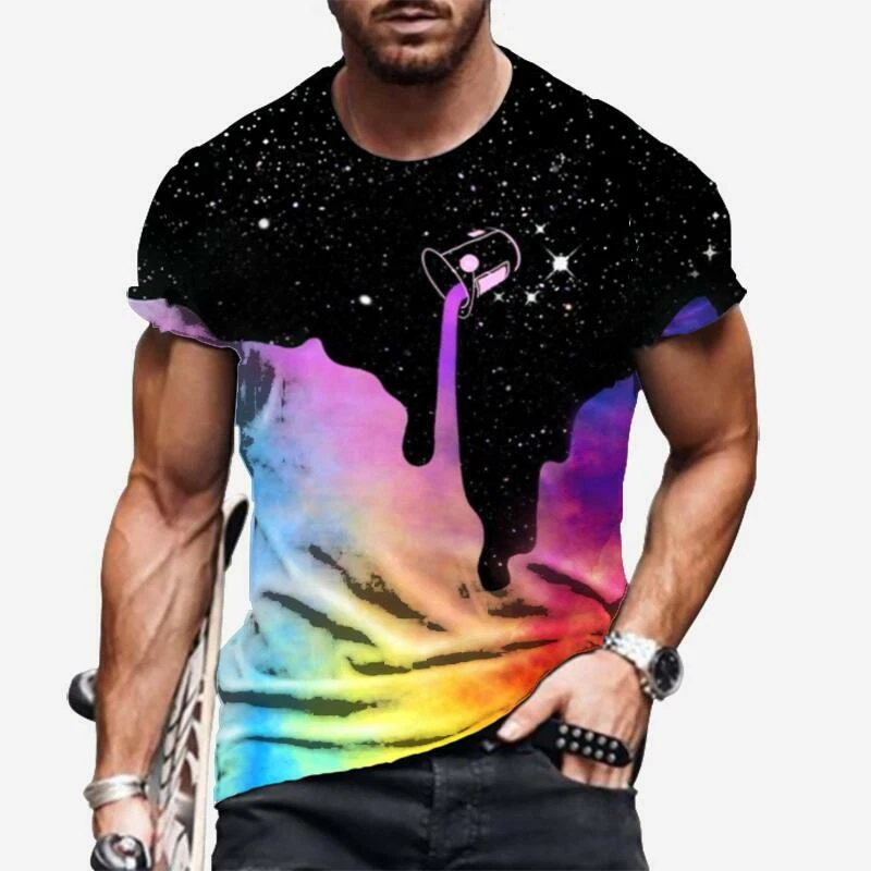 T-Shirt Men Fashion Colorful Space Graphic Short Sleeve Classic Fit Soft T Shirt