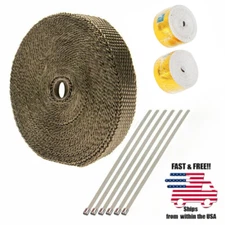 Exhaust Wrap Header Exhaust Heat Wrap for Exhaust Pipe 1"x25' & 6 Tie +Gold Tape