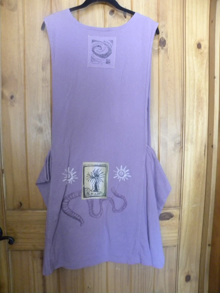 Синий рыбы хлопок PINAFORE платье лаванды фиолетовый Lagenlook вручную напечатано размер 2 - Изображение 2 из 4