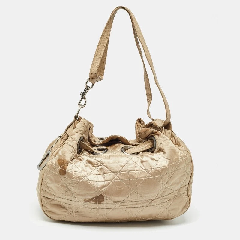 Sac cordon de serrage Dior Beige Cannage nylon et cuir
