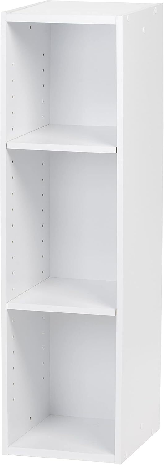 3-Tier White Adjustable Cubby Bookshelf for Easy Storage Assembly