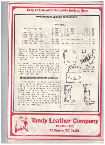 LONGHUNTER'S LEATHER ACCESSORIES PATTERN PACK PM/98 UNCUT TANDY LEATHER COMPANY - Picture 2 of 2