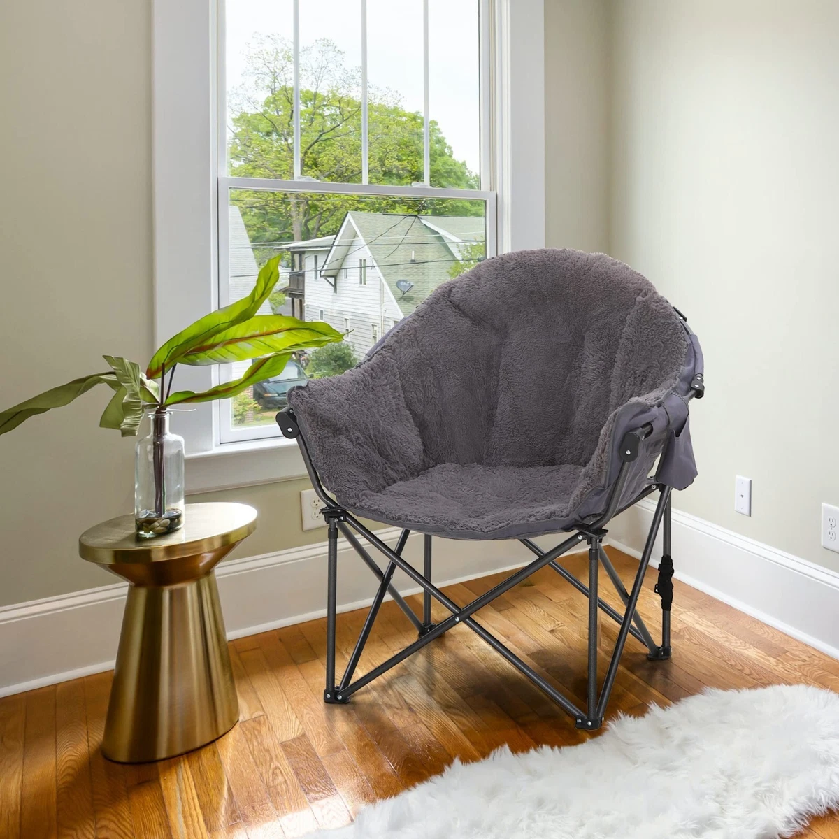 ALPHA CAMP Plush Moon Saucer Chair with Carry Bag Supports 350