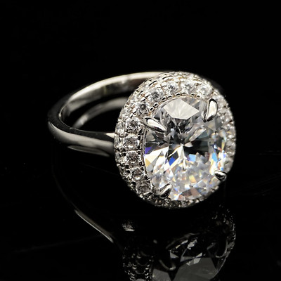 2.50 CTW Oval Cut DEF Moissanite Halo Engagement Ring 14k White Gold Plated
