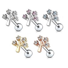 Crystal Tree Tragus Helix Cartilage Earring - Upper Ear Stud - Flat Back Labret