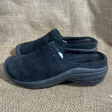 Keen Black Select Grip Clog Slip In Suede Woven Trim Women’s Size 5.5