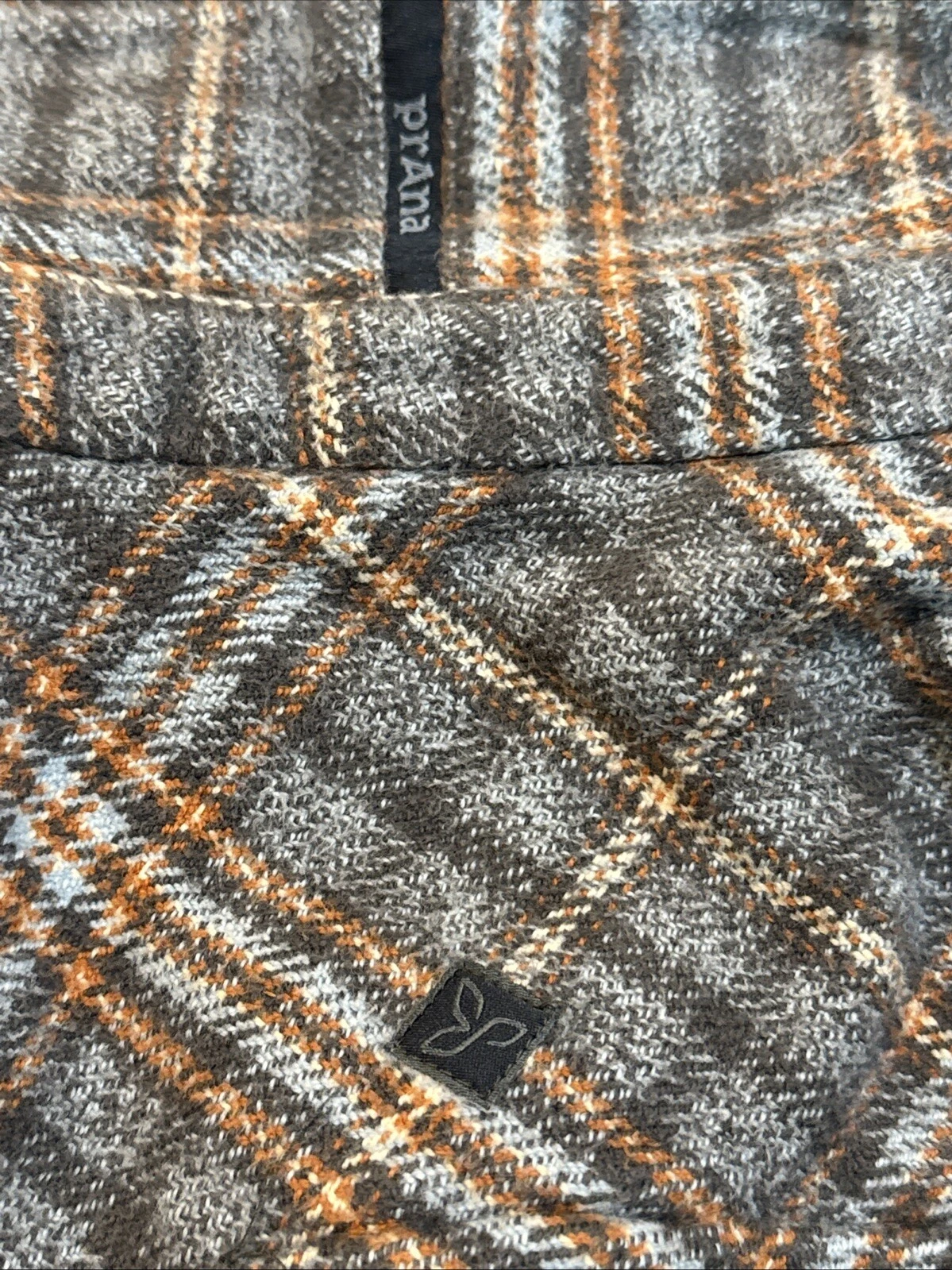 prana heavy flannel aspen orange plaid shirt
