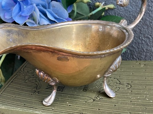 Antique metal gravy or sauce boat - brass & silver plated./11 - Picture 2 of 9