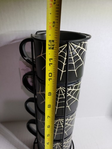 Way to Celebrate Halloween Spider Web Ceramic Stacking Mug Set of 4 w/Metal Rack - Picture 7 of 8