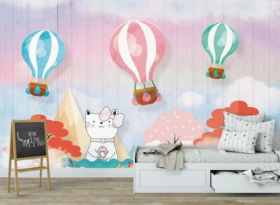 3D Cat Balloon ZHUA17129 Wallpaper Wall Murals Removable Self-adhesive Ann