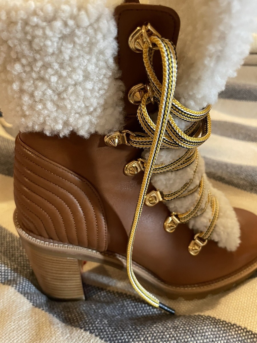 Christian Louboutin Brown Winter Yetita Shearling Lace Up Heel