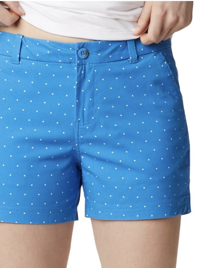 Columbia PFG Super Bonehead Womens Shorts Blue White Polka Dot Sz