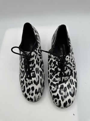 EF Dance Shoe Black & White Cheetah Print Kids Model 303 Sz 34.5/ 3.5