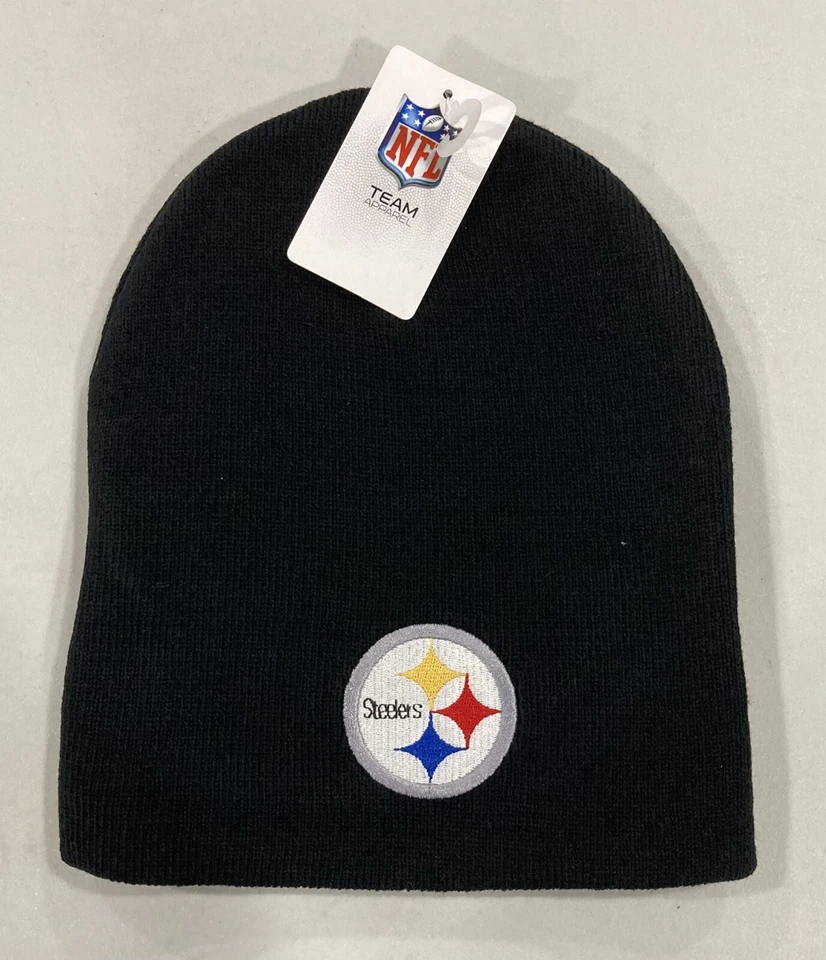 TEAM APPAREL Pittsburgh Steelers Football Team Logo Black Cuffless Beanie Knit Cap Hat