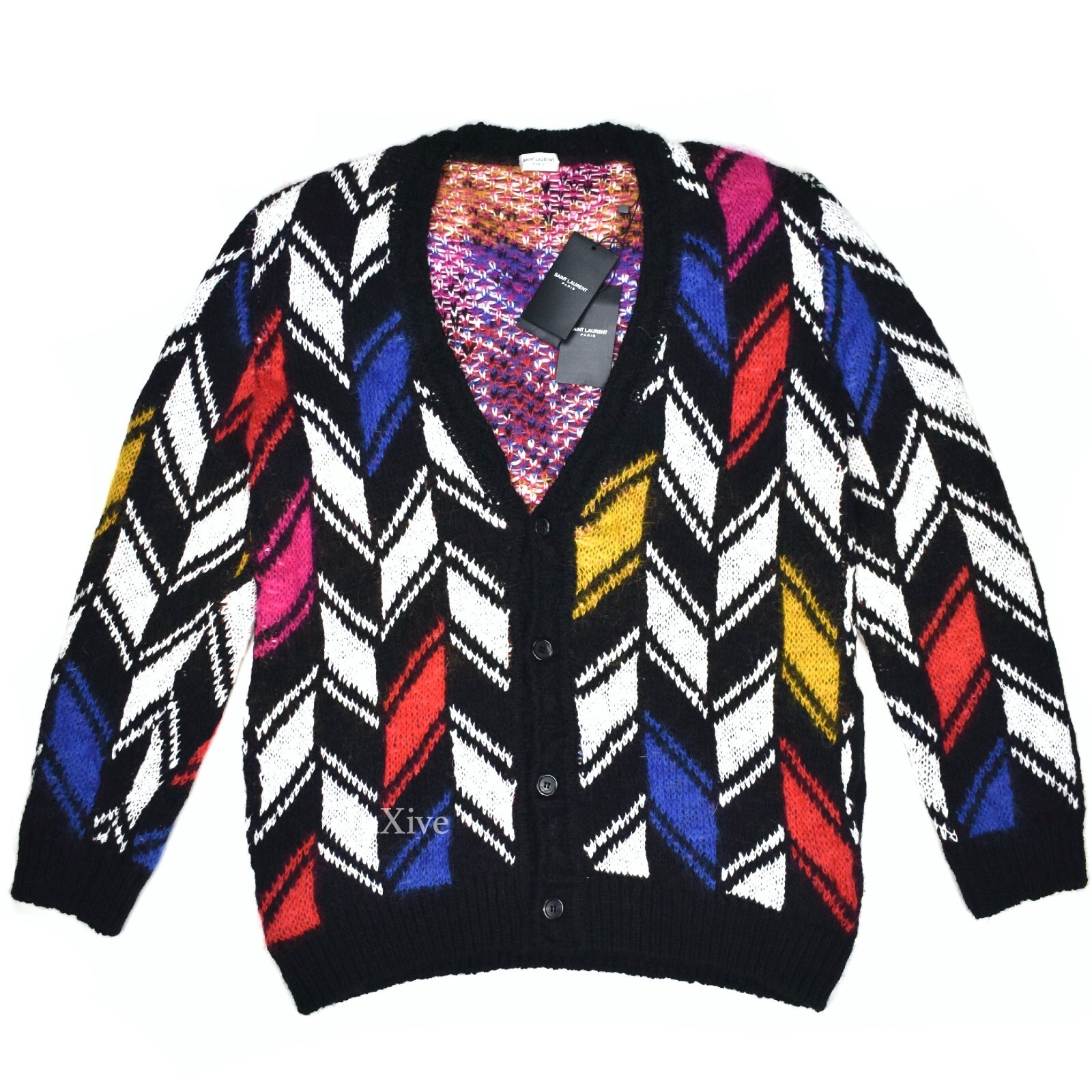 Cardigan Mohair Chevron Jacquard Oversize Saint Laurent Nuovo con etichette L AUTENTICO