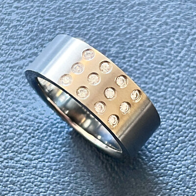 8mm Cubic Zirconia Ring Titanium Flat Satin Top Men's Engagement Wedding Band