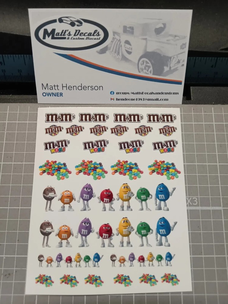 1/64 for hot wheels waterslide decals m and m m&m m & m MADE IN THE USA!
