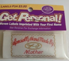 Sew In Labels Woven "Specially Hand Made By MOTHER" 8 PC. Quilts Sewing Labels