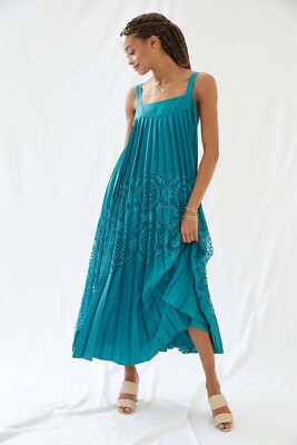 New Anthropologie x geisha designs Pleated Lace Maxi Dress Size Small Green  | eBay
