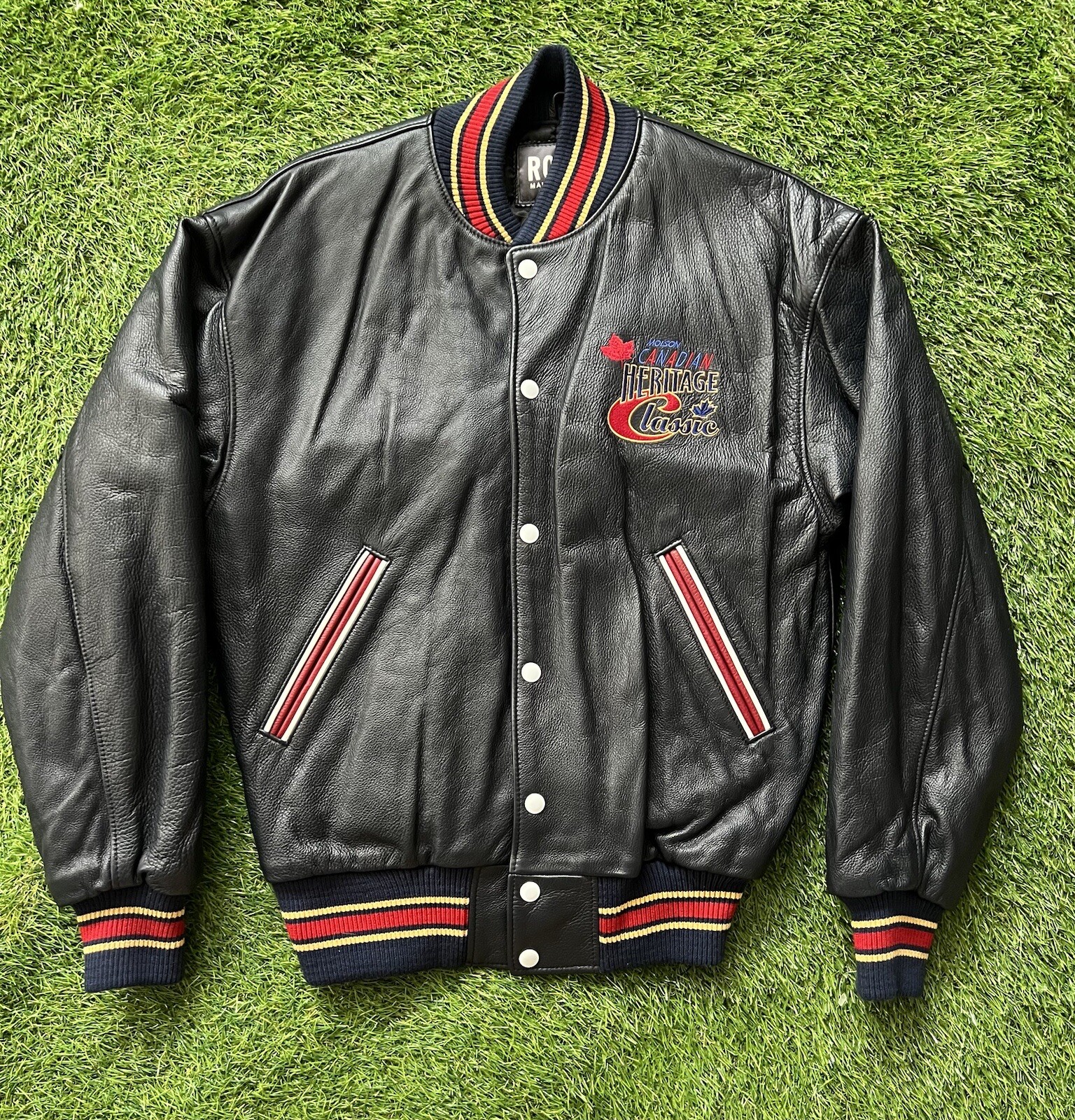 Rare Edmonton Oilers Roots Letterman Leather Jacket Heritage Classic