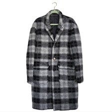 Twenty Montreal Wool Blend Plaid Longline Trench Coat In Grey / Black