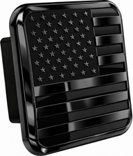 2 American Flag Trailer Hitch Cover 2 Inch Receiver Matte Black Aluminum Plug