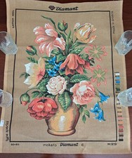 DIAMANT Large Needlepoint Canvas Floral Arrangement Made in Greece 32" x 24"