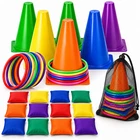 3 in 1 Ring Toss Party Game for Kids Play - Hoops, Cones and Bean Bag Game