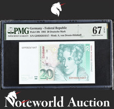Germany Federal 20 Deutsche Mark 1993 P 39b UNC PMG 67 EPQ NR 2nd TOP POP