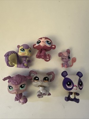 Littlest Pet Shop LPS Lot Panda Monkey Squirrel Mouse Poodle Purple Pink Bundle 