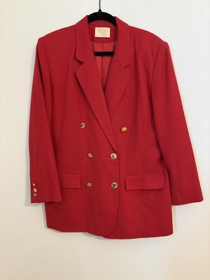 Pendleton Blazer Women Large Red Vintage Virgin Wool Gold Button Double Breasted