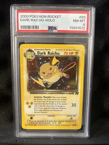 2000 Pokemon Rocket - Dark Raichu Holo #83 - Secret Rare - PSA 8 NM-MT