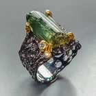 Rough gem Natural Tourmaline Ring 925 Sterling Silver Size 8 /R471340