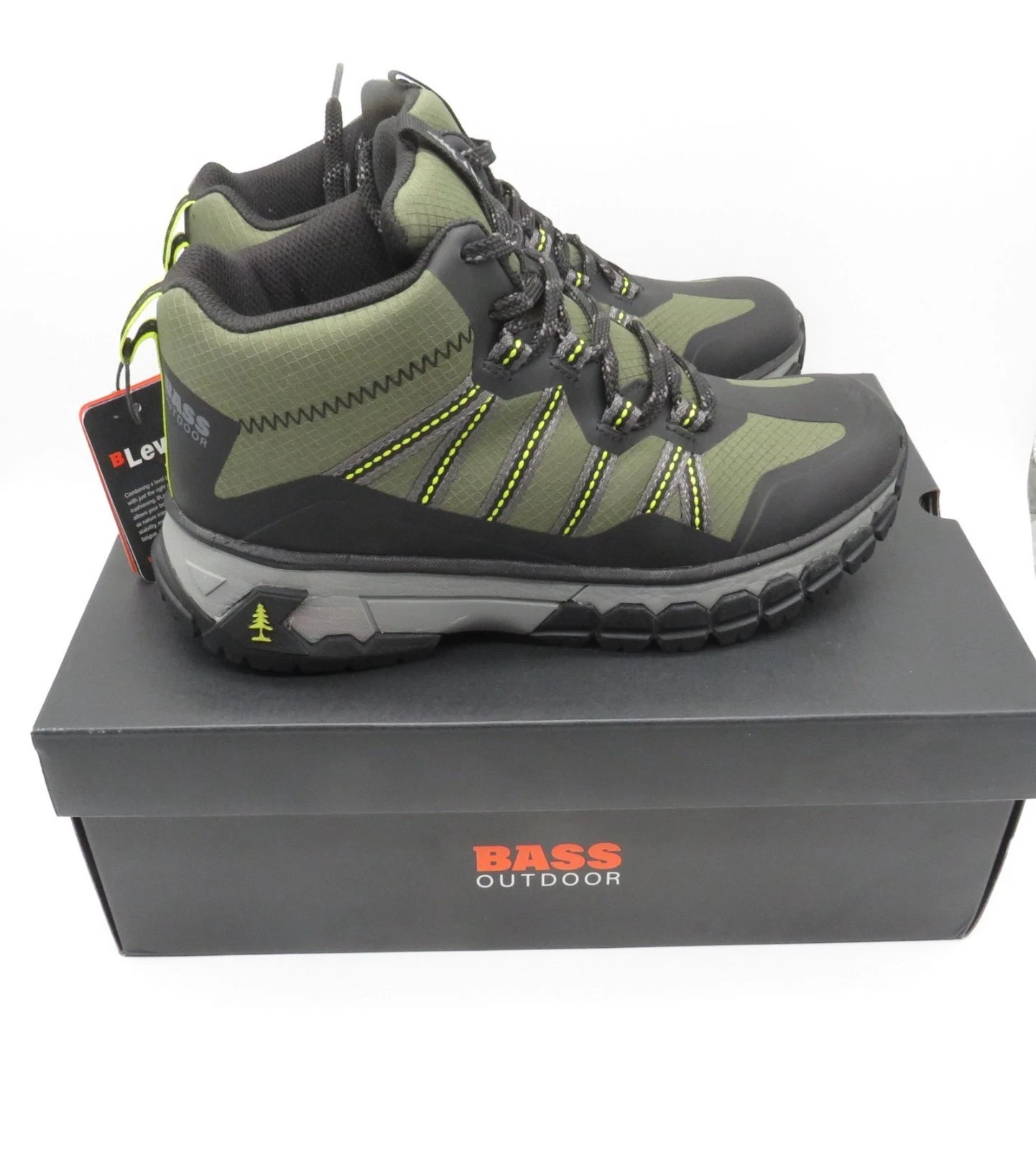 Bass Outdoor Men's Hiking Boots 13 Green/Black Lightweight Waterproof NWB $99