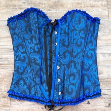 Blue Brocade Corset Top Medium Lace Up Gothic Coquette Renaissance Fairy Bustier