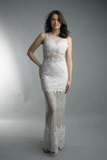 Intricate Lace Column Evening Gown