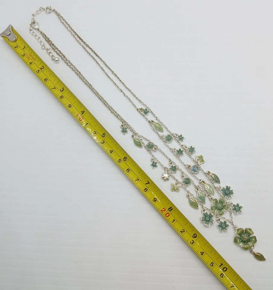 Винтажный Avon зеленый и синий эмали окрашенный цветочный серьги и ожерелье комплект - Изображение 3 из 4