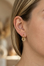 Gold Star Earrings   Celestial Huggie Star Hoops with CZ, Starburst  Sun Charm