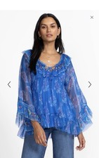 NWT JOHHNY WAS Jade Blue Gal Ruffle Tie Floral Silk Blouse with Cami size M 375