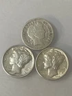 1942  D And 1943 S 10C Mercury Dime And 1914 D  Barber Dime Three Coin Lot